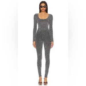 Good American Crystal Rhinestone Jumpsuit Black001 Size L NWT